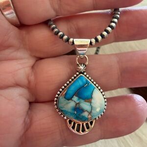 ❤️ Sky Blue Ice Blue Dahlia Kingman Turquoise Sterling 925 Navajo Style Pendant